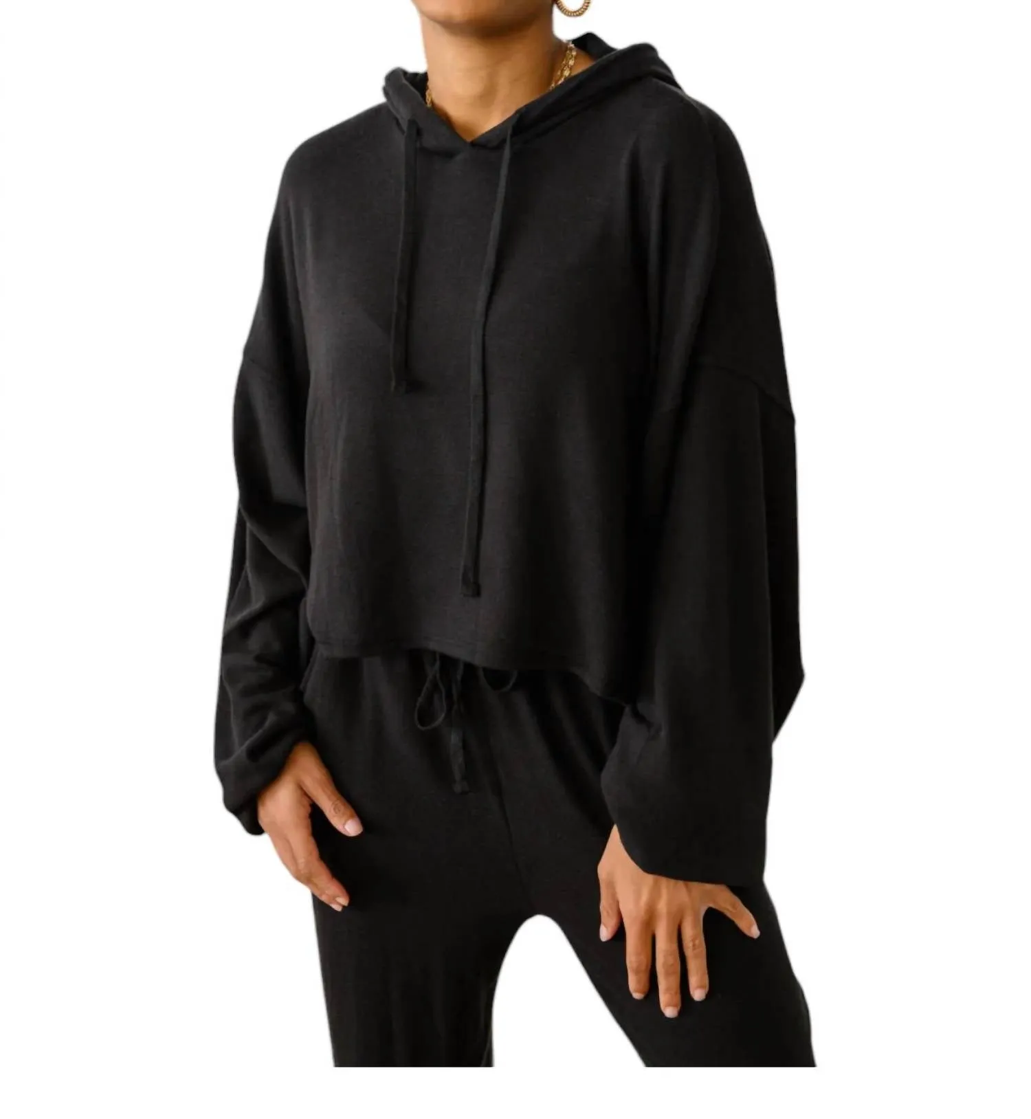 Stay Right Here Soft Knit Hoodie In Black