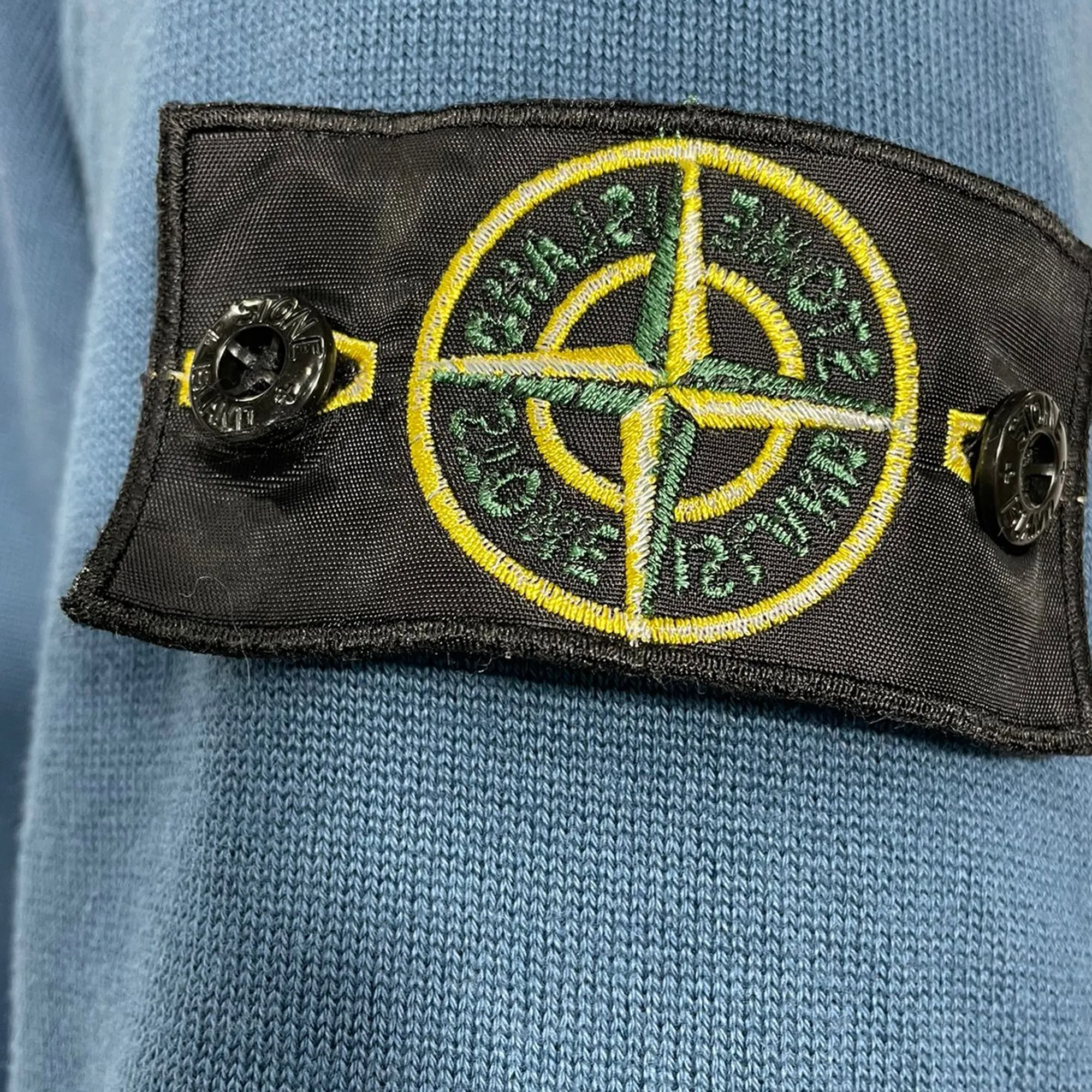 Stone Island Compass-Motif Half Zip Sweater in Blue Cotton