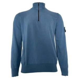 Stone Island Compass-Motif Half Zip Sweater in Blue Cotton
