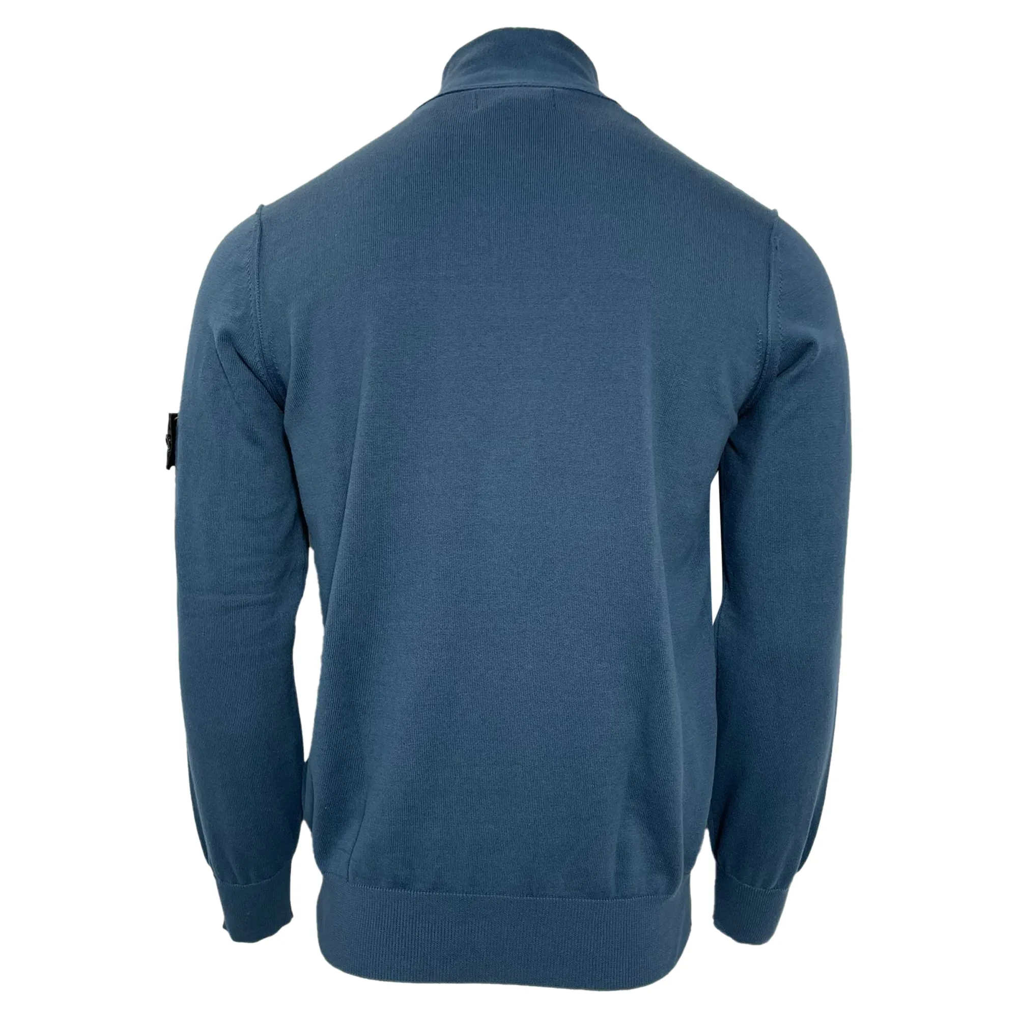 Stone Island Compass-Motif Half Zip Sweater in Blue Cotton