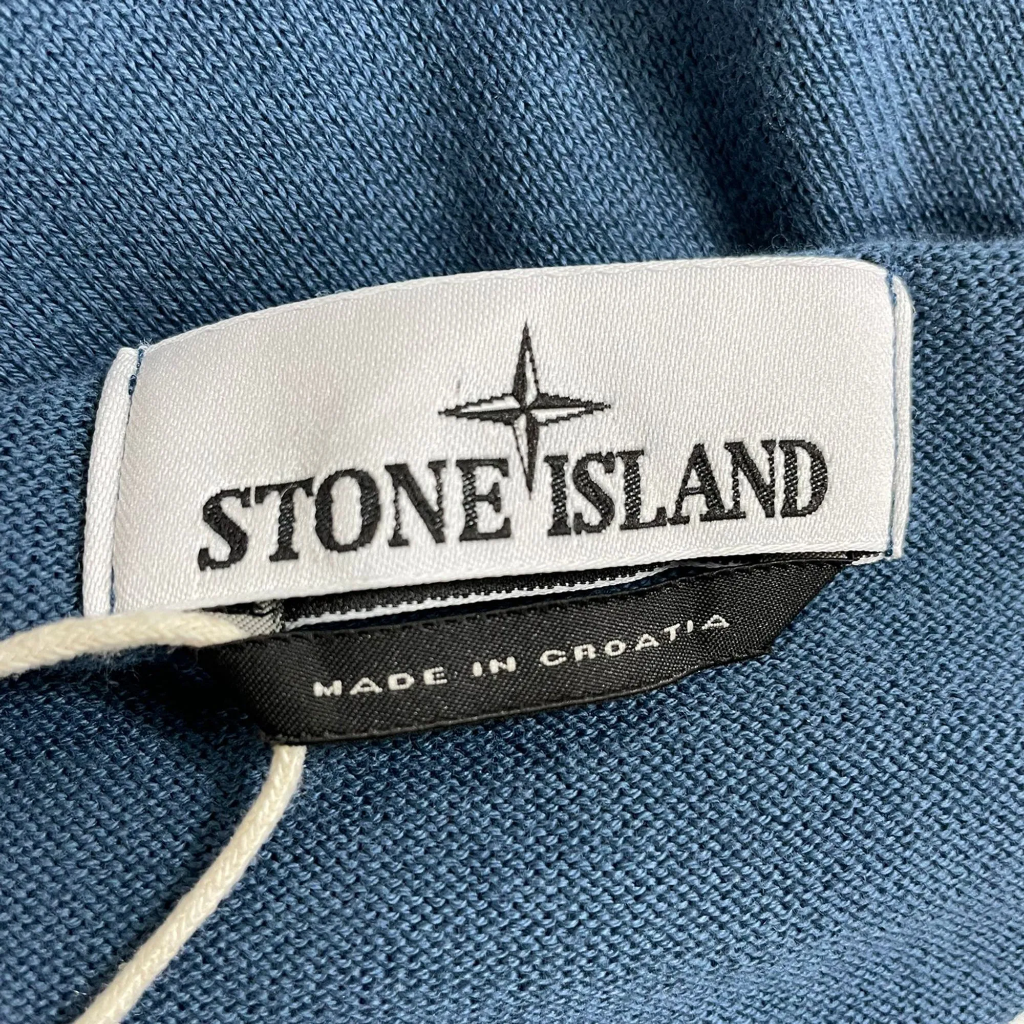 Stone Island Compass-Motif Half Zip Sweater in Blue Cotton