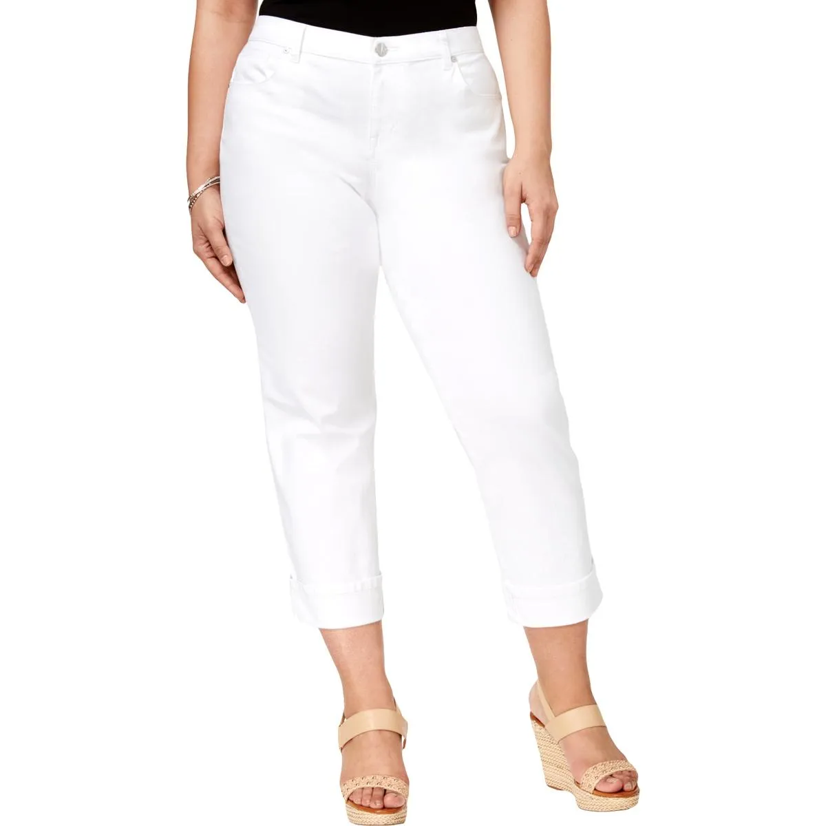 Style & Co. Womens Plus Cuffed Mid-Rise Capri Jeans