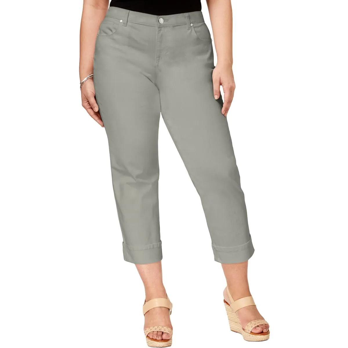 Style & Co. Womens Plus Cuffed Mid-Rise Capri Jeans