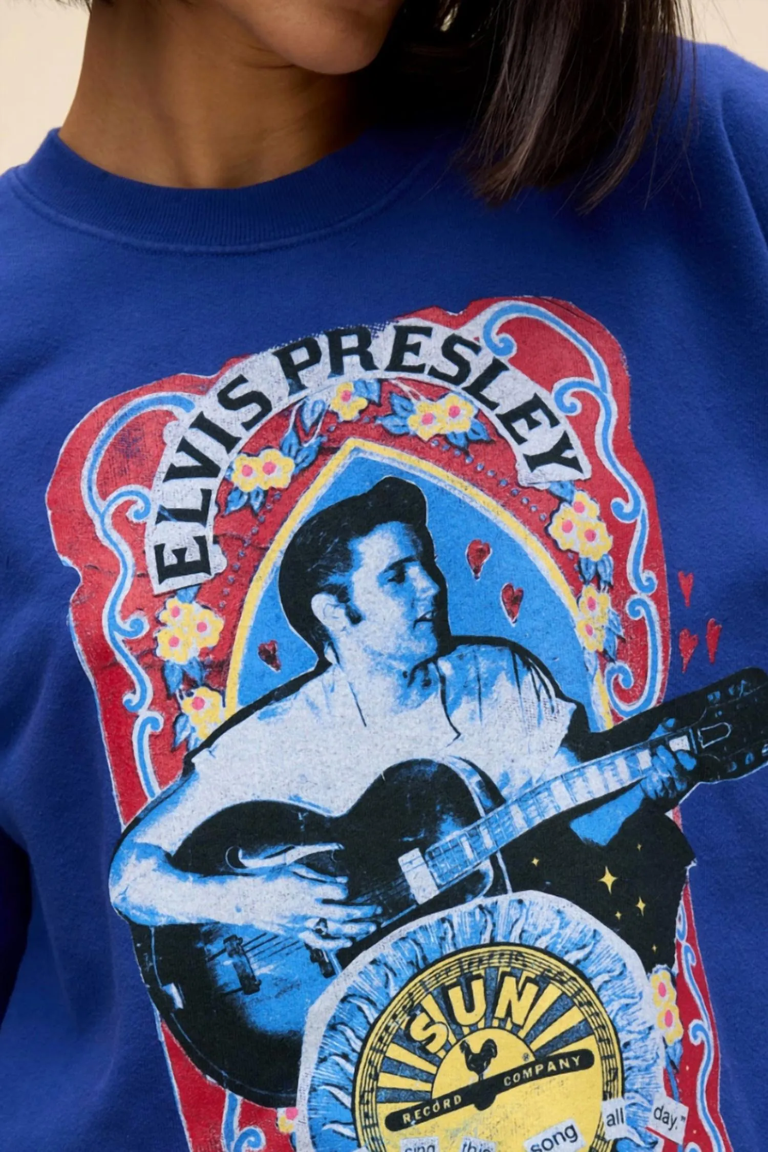 Sun Record X Elvis Sing This Song Bf Sweatshirt In Blue Quartz
