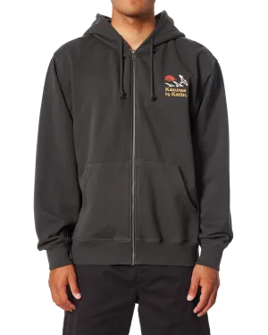 Sunset Embroided Zip Hoodie in Black Wash