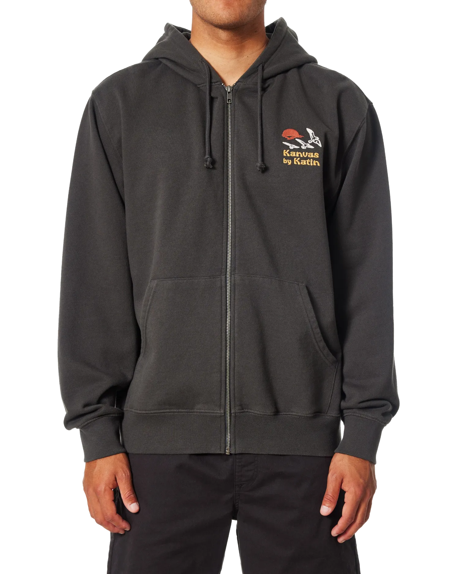 Sunset Embroided Zip Hoodie in Black Wash