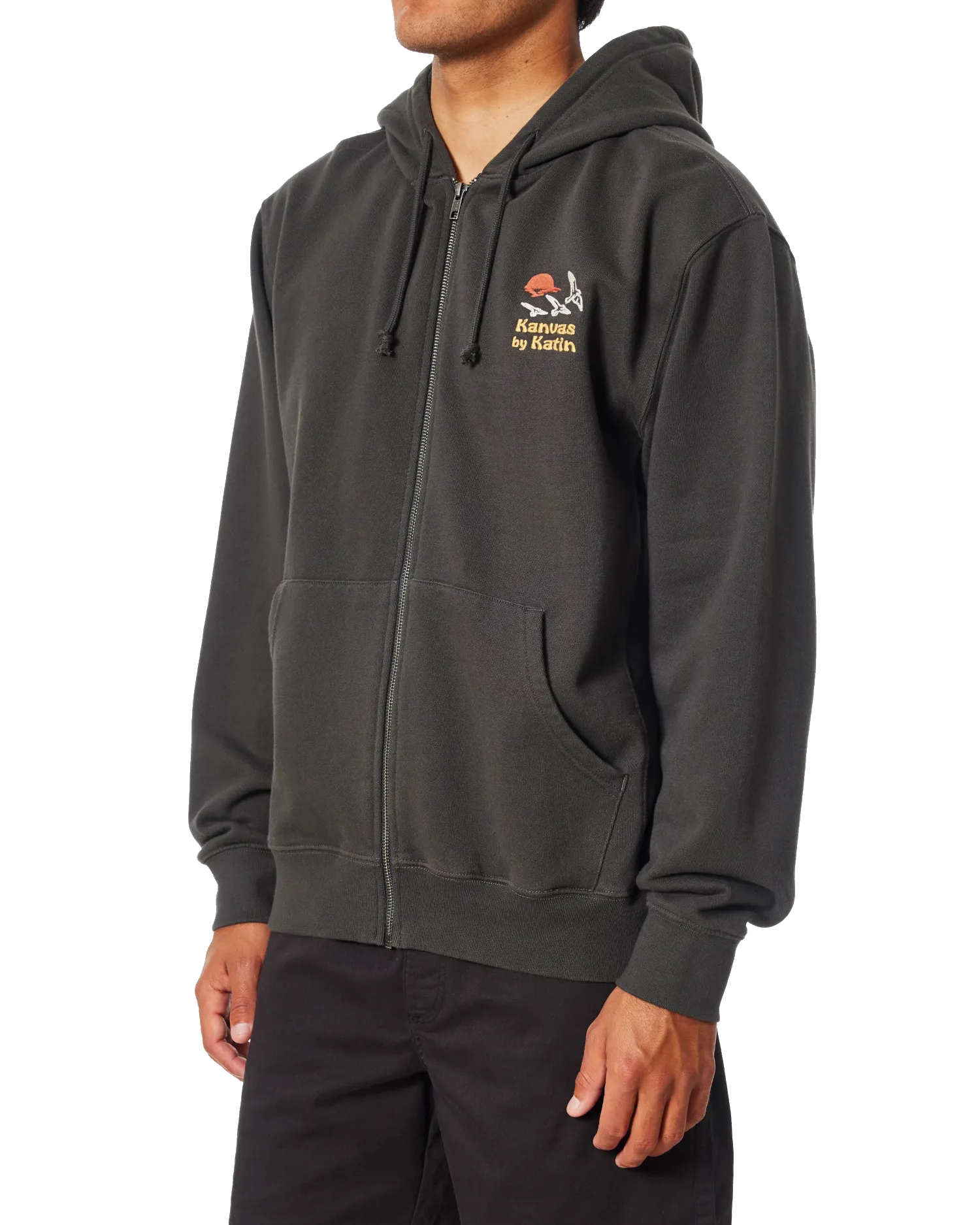 Sunset Embroided Zip Hoodie in Black Wash