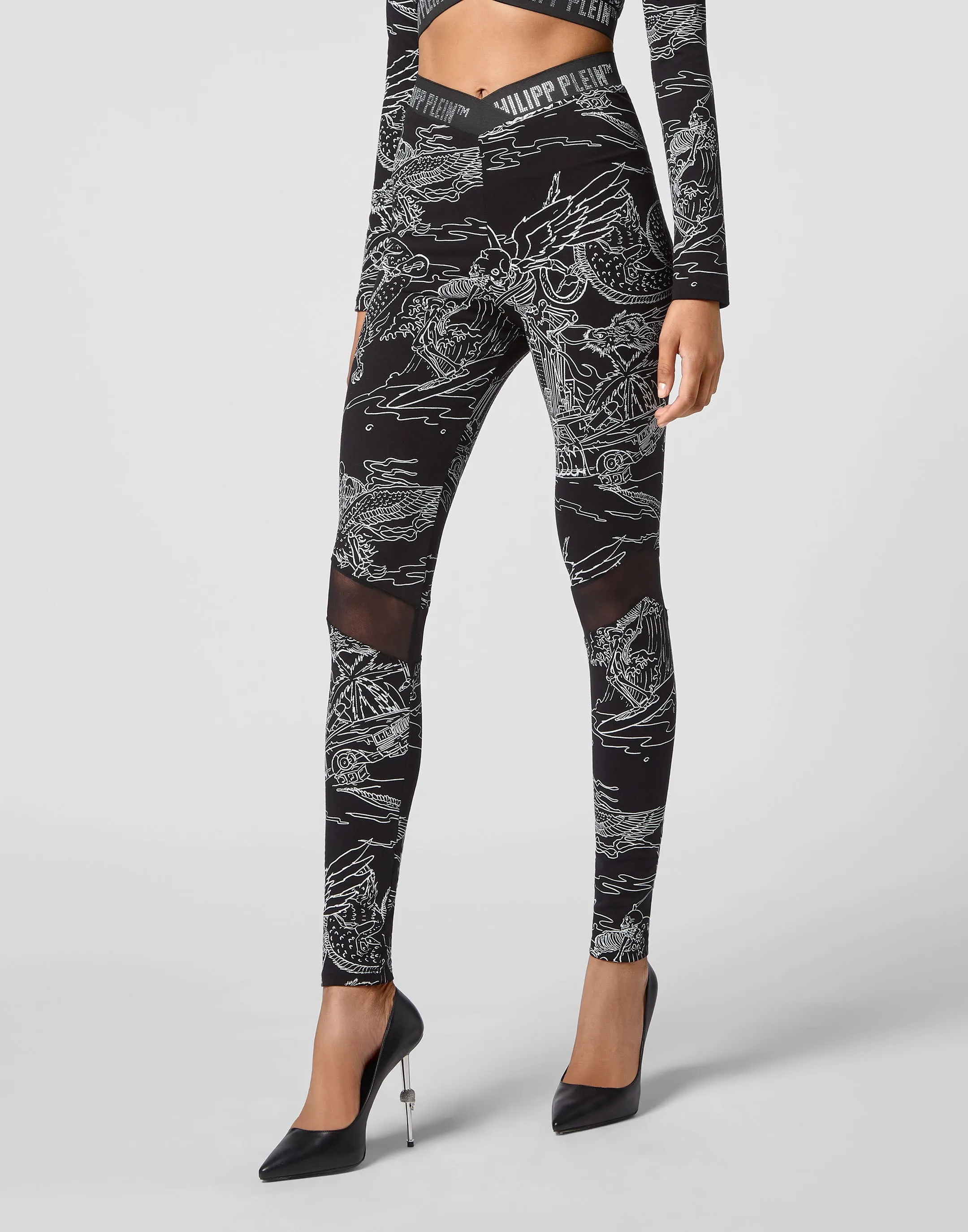 Super High Waist Leggings Stones Skeleton tattoo