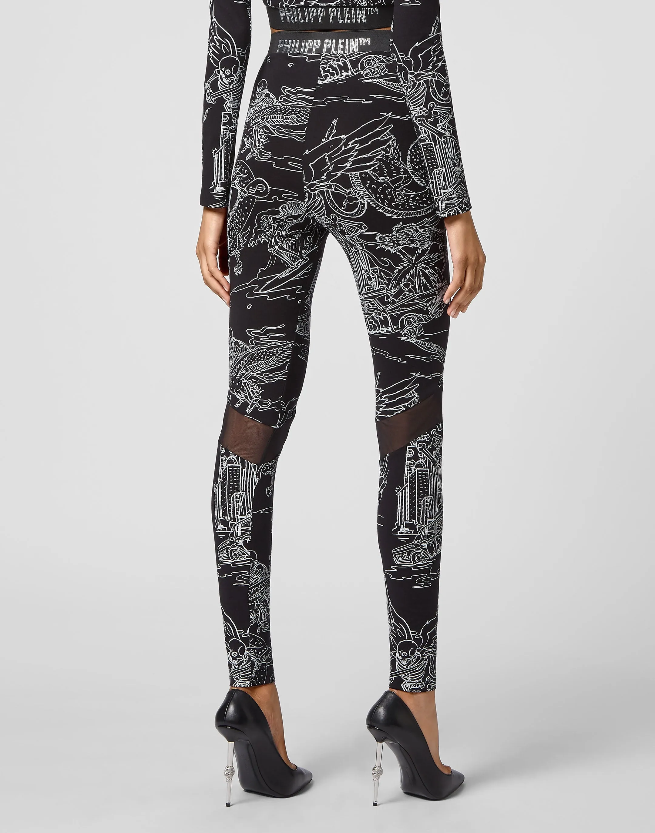 Super High Waist Leggings Stones Skeleton tattoo