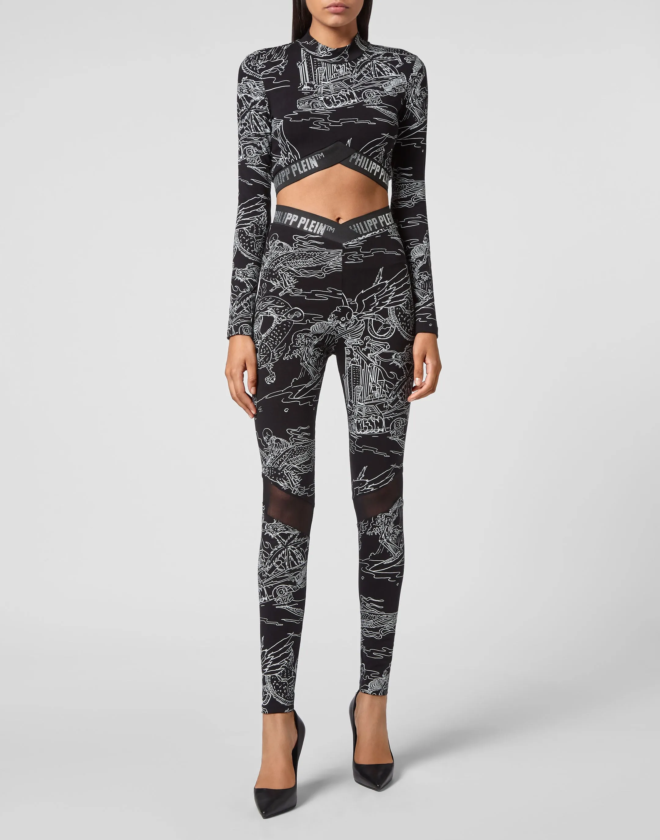 Super High Waist Leggings Stones Skeleton tattoo