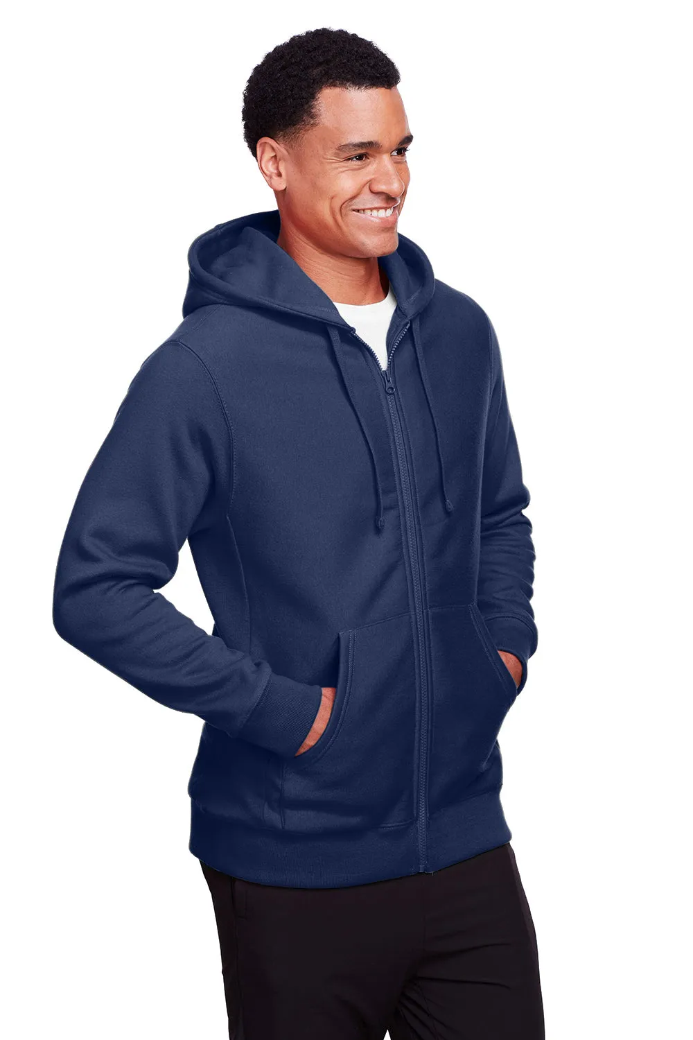 Team 365 Mens Zone HydroSport Fleece Water Resistant Full Zip Hooded Sweatshirt Hoodie w/ Pockets - Dark Navy Blue