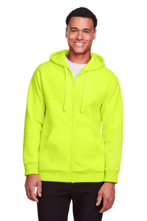 Team 365 Mens Zone HydroSport Fleece Water Resistant Full Zip Hooded Sweatshirt Hoodie w/ Pockets - Safety Yellow