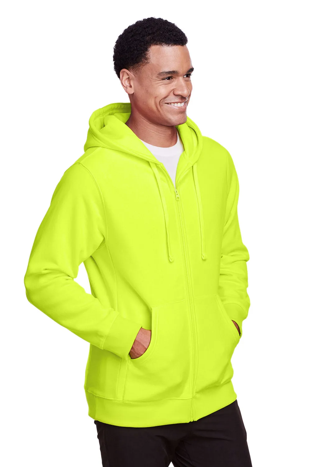 Team 365 Mens Zone HydroSport Fleece Water Resistant Full Zip Hooded Sweatshirt Hoodie w/ Pockets - Safety Yellow