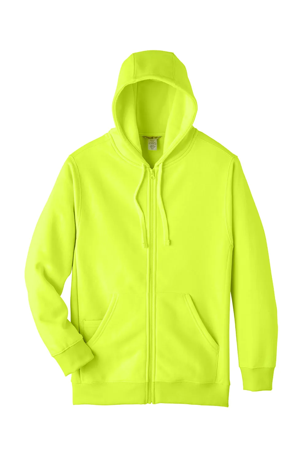Team 365 Mens Zone HydroSport Fleece Water Resistant Full Zip Hooded Sweatshirt Hoodie w/ Pockets - Safety Yellow
