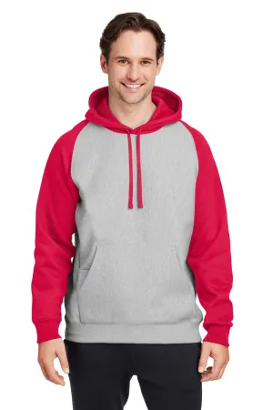 Team 365 Mens Zone HydroSport Water Resistant Colorblock Hooded Sweatshirt Hoodie w/ Pouch Pocket - Heather Grey/Red