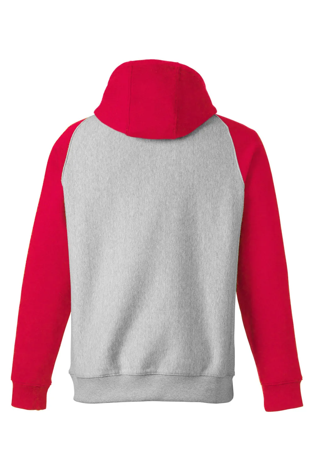 Team 365 Mens Zone HydroSport Water Resistant Colorblock Hooded Sweatshirt Hoodie w/ Pouch Pocket - Heather Grey/Red