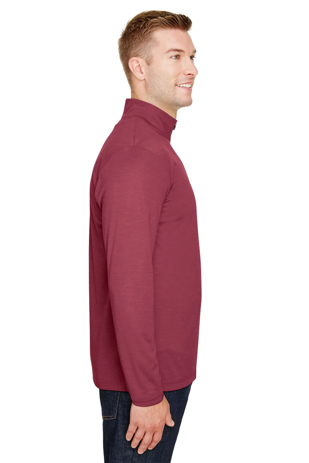 Team 365 Mens Zone Sonic Performance Moisture Wicking 1/4 Zip Sweatshirt - Heather Maroon