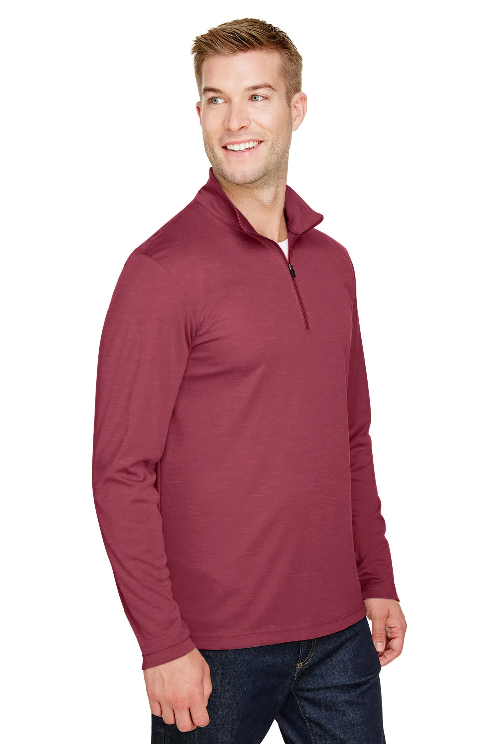 Team 365 Mens Zone Sonic Performance Moisture Wicking 1/4 Zip Sweatshirt - Heather Maroon