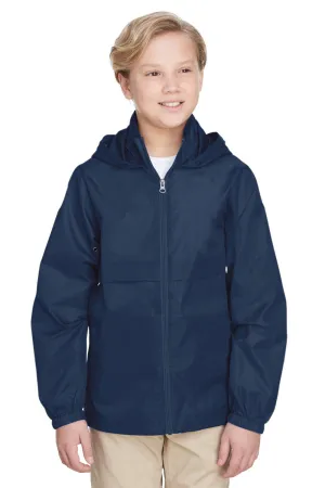 Team 365 Youth Zone Protect Water Resistant Full Zip Hooded Jacket - Dark Navy Blue