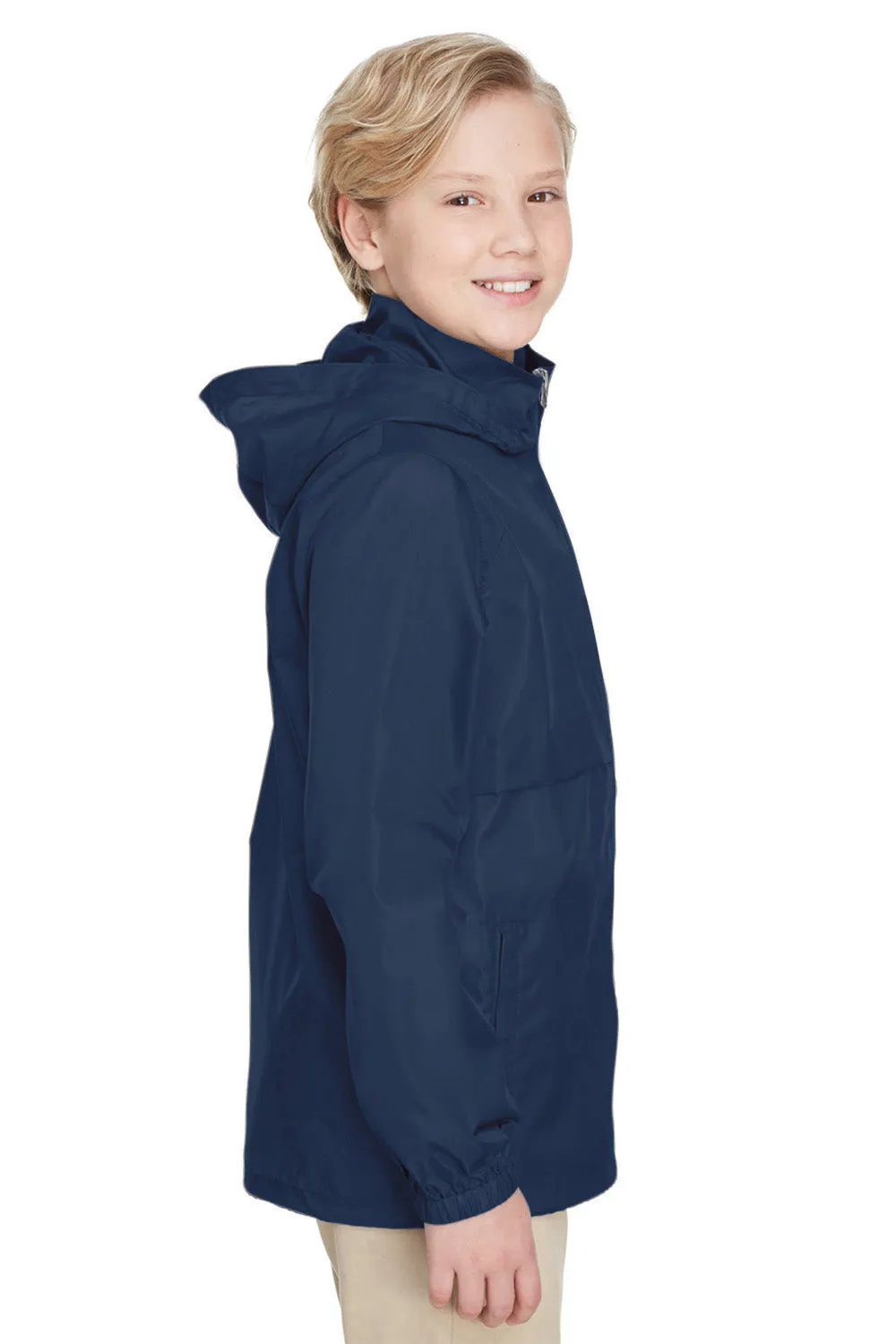 Team 365 Youth Zone Protect Water Resistant Full Zip Hooded Jacket - Dark Navy Blue