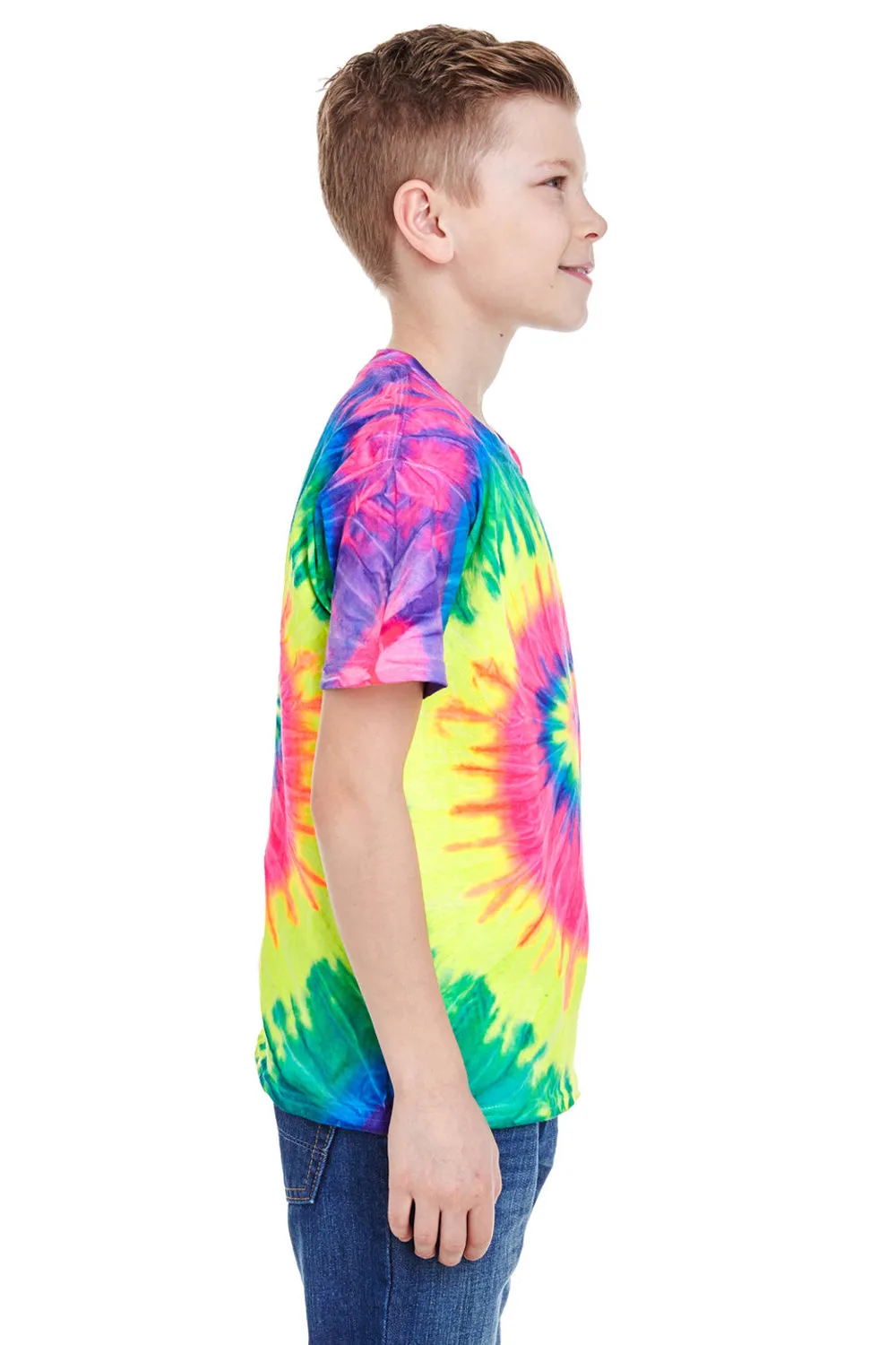 Tie-Dye Youth Short Sleeve Crewneck T-Shirt - Neon Rainbow
