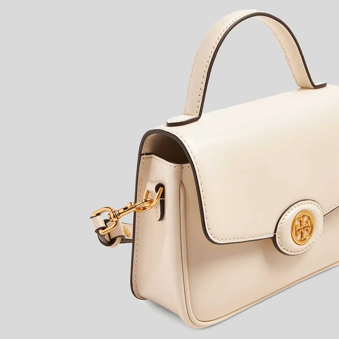 Tory Burch Bags TORY BURCH Small Robinson Spazzolato Top-Handle Bag Light Cream 153233