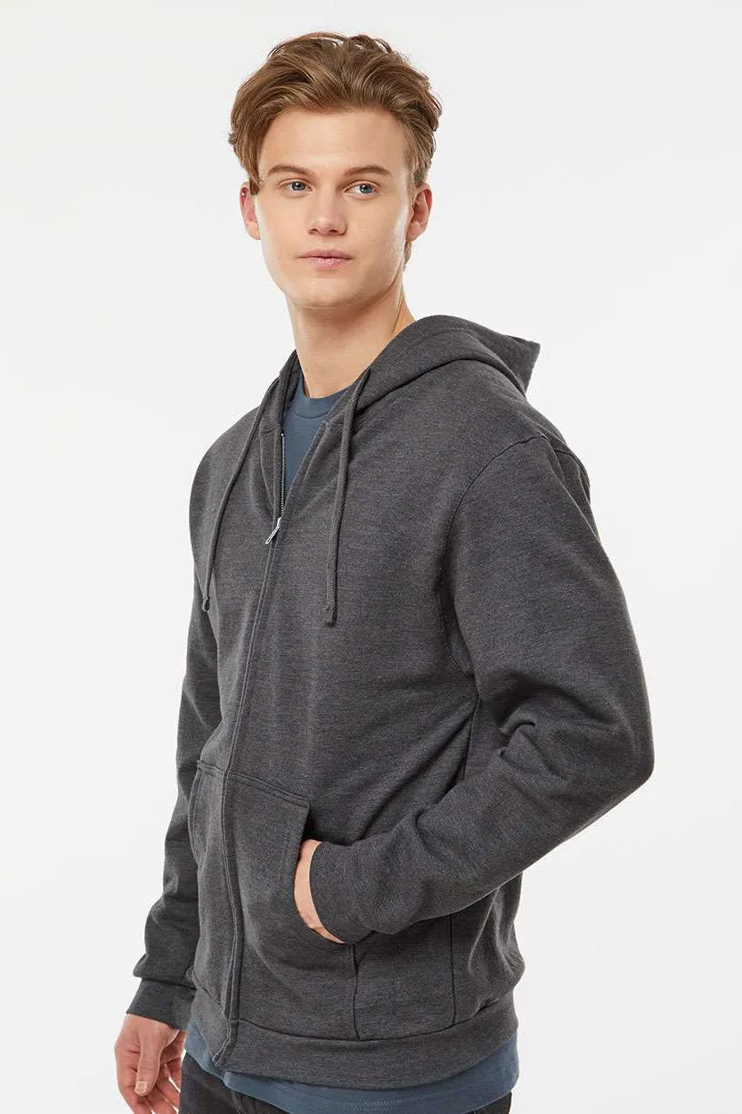 Tultex Mens Full Zip Hooded Sweatshirt Hoodie w/ Pockets - Heather Charcoal Grey