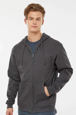 Tultex Mens Full Zip Hooded Sweatshirt Hoodie w/ Pockets - Heather Charcoal Grey