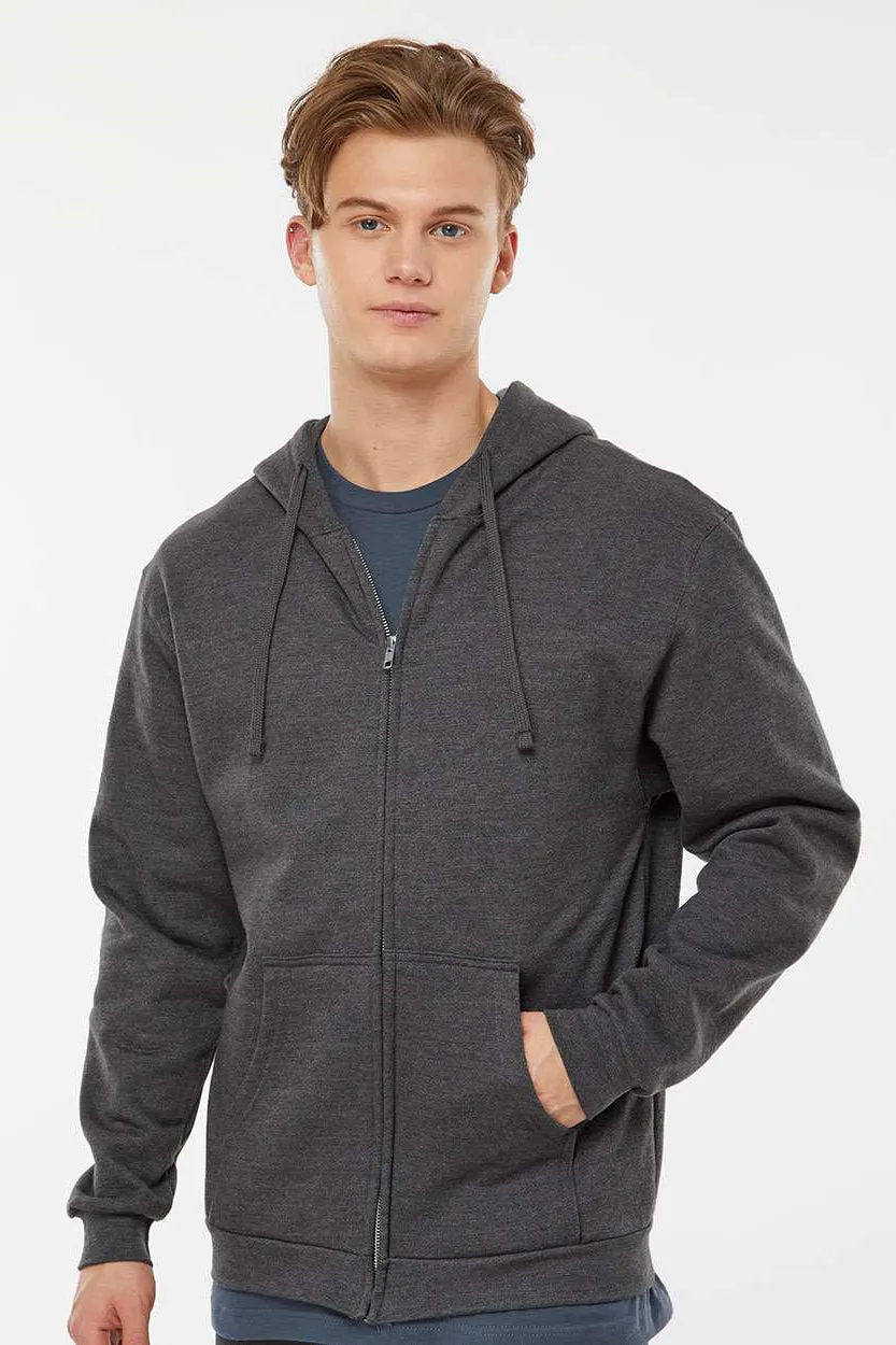 Tultex Mens Full Zip Hooded Sweatshirt Hoodie w/ Pockets - Heather Charcoal Grey