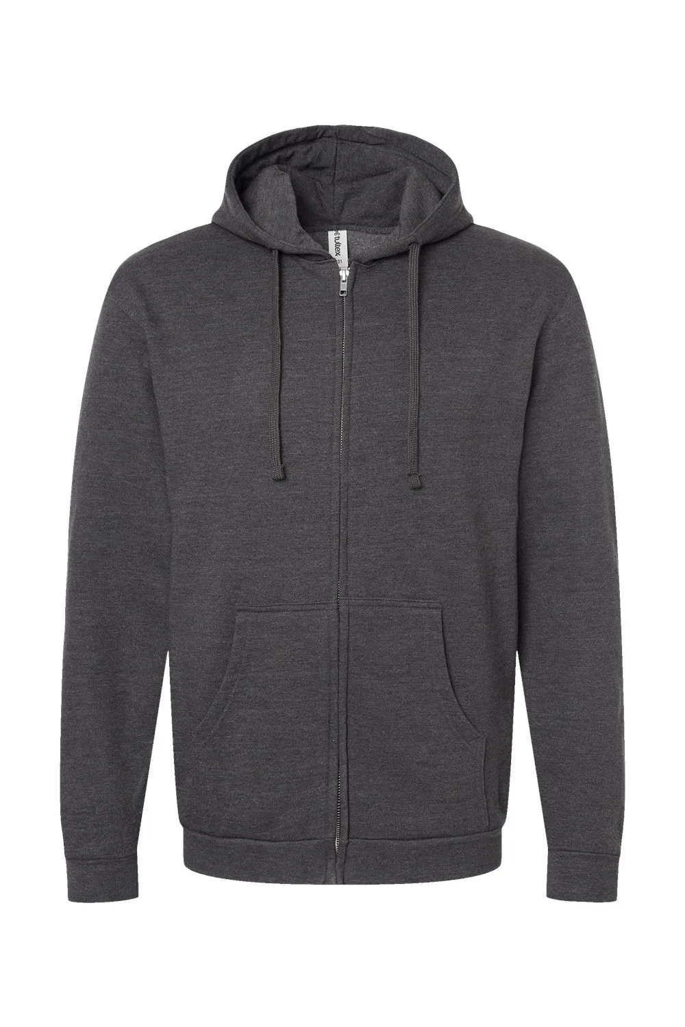 Tultex Mens Full Zip Hooded Sweatshirt Hoodie w/ Pockets - Heather Charcoal Grey