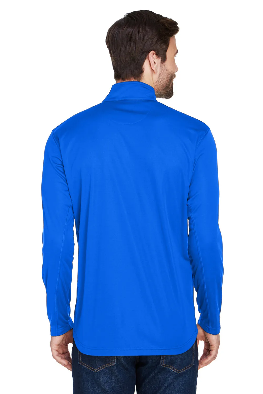 UltraClub Mens Cool & Dry Moisture Wicking 1/4 Zip Sweatshirt w/ Pocket - Kyanos Blue