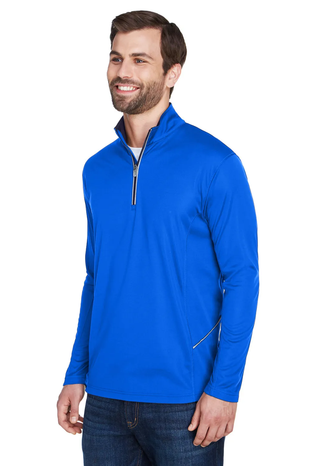 UltraClub Mens Cool & Dry Moisture Wicking 1/4 Zip Sweatshirt w/ Pocket - Kyanos Blue