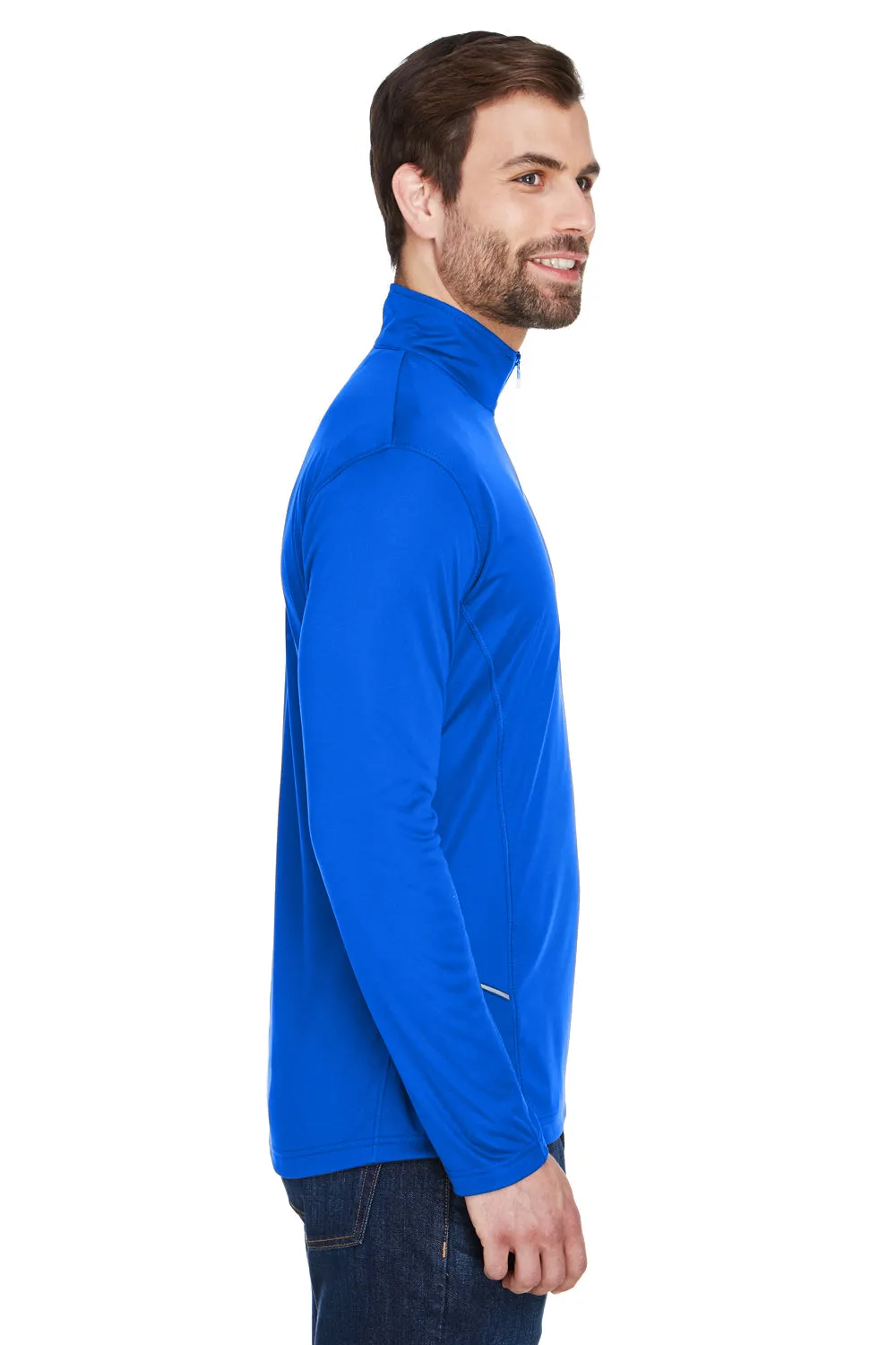 UltraClub Mens Cool & Dry Moisture Wicking 1/4 Zip Sweatshirt w/ Pocket - Kyanos Blue