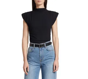 Veronica Beard Women Lossa High Neck Short Cap Sleeve Top Black