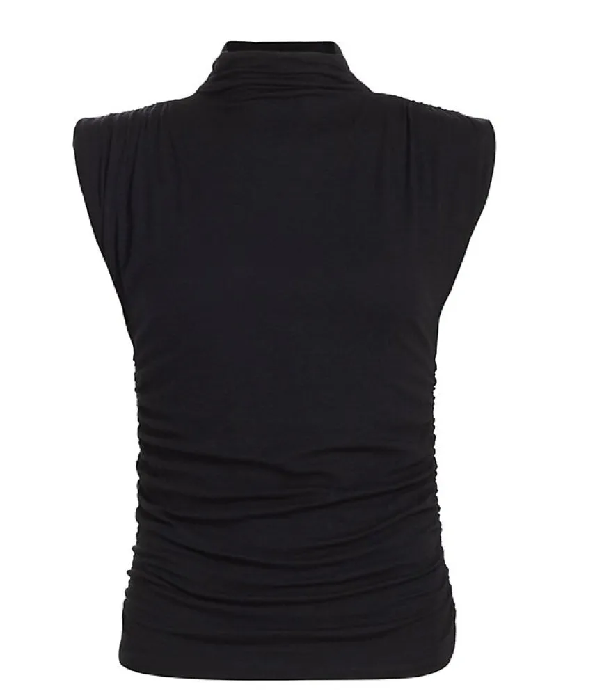 Veronica Beard Women Lossa High Neck Short Cap Sleeve Top Black