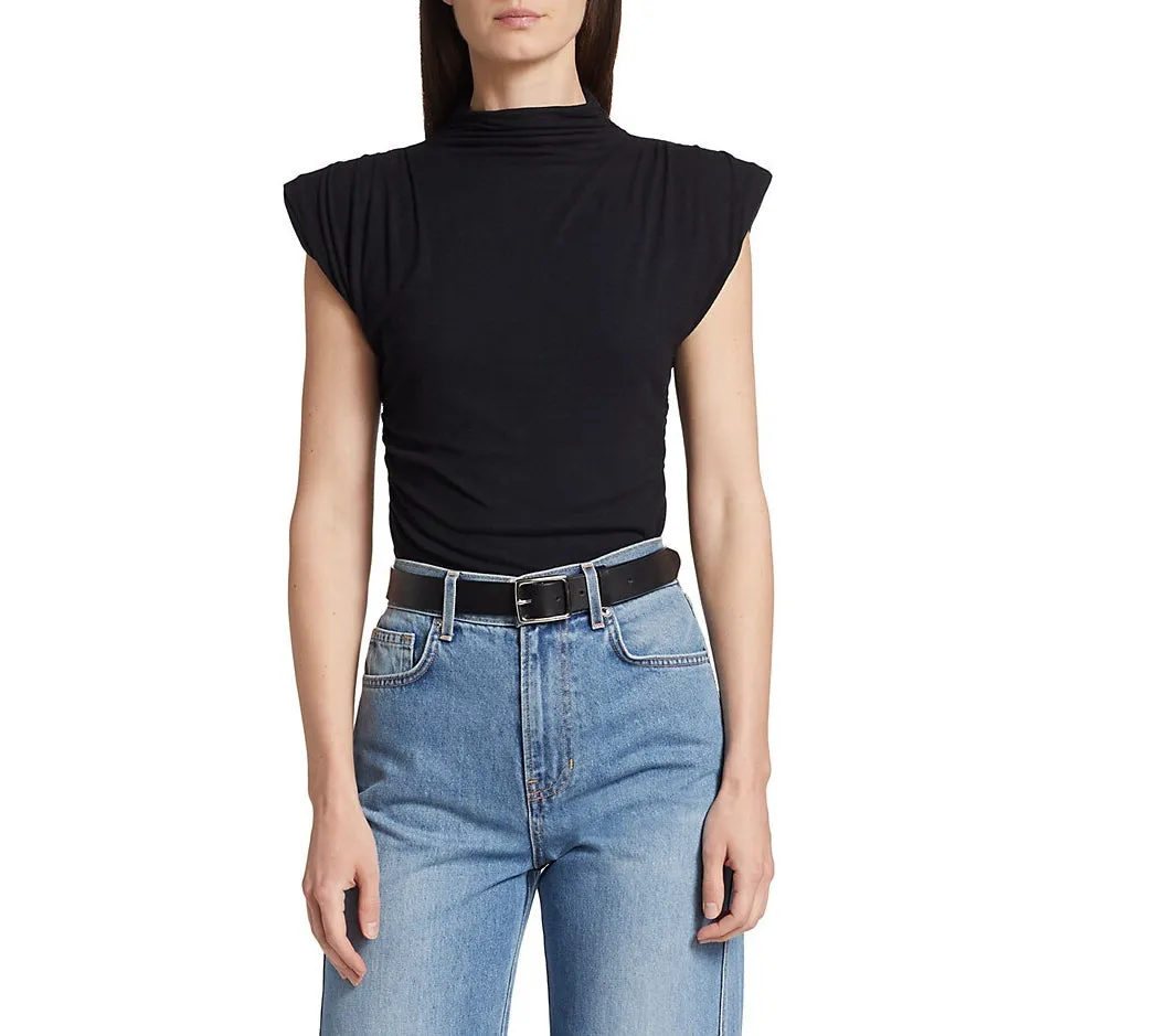 Veronica Beard Women Lossa High Neck Short Cap Sleeve Top Black