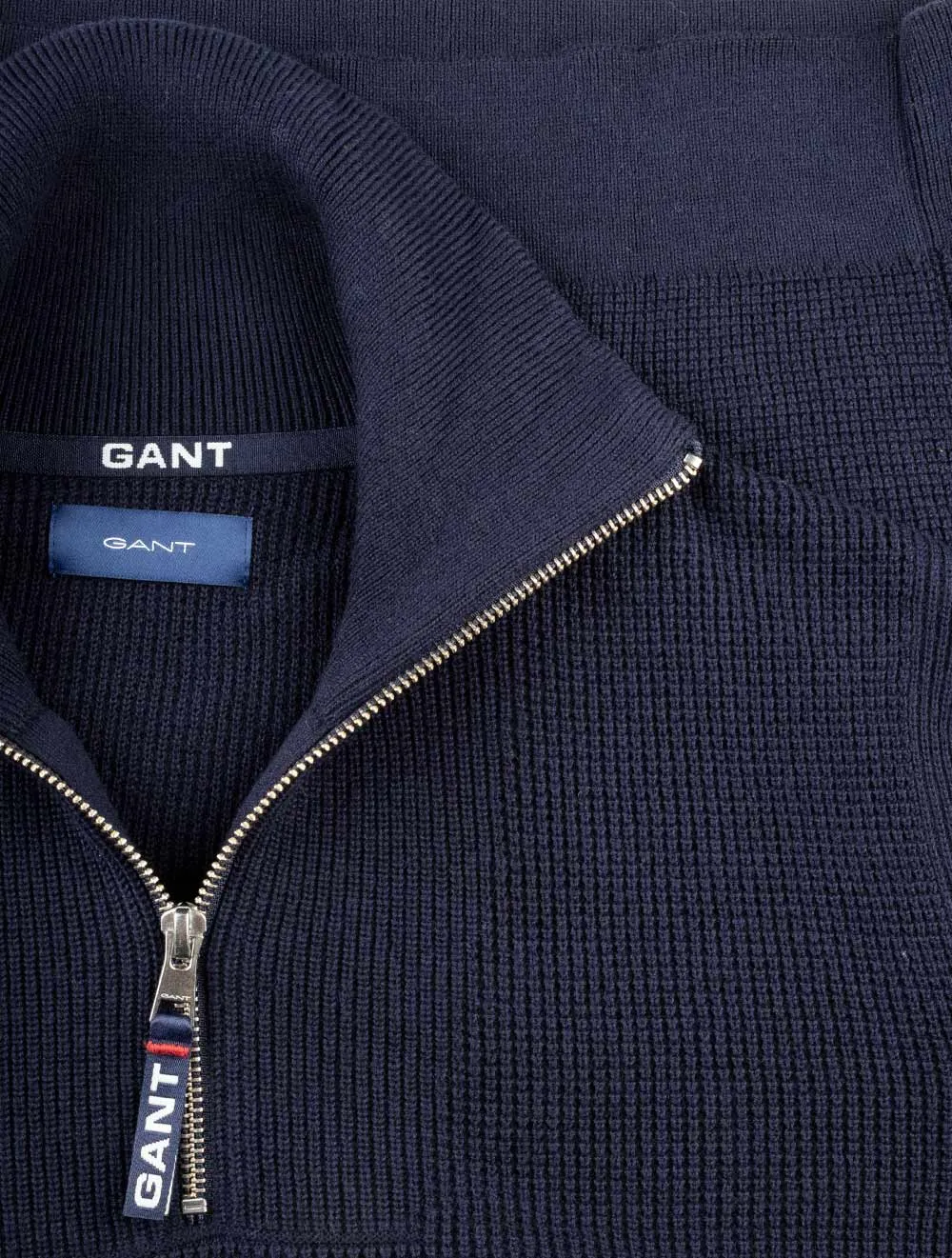 Waffle Rib Half-Zip Sweater Evening Blue