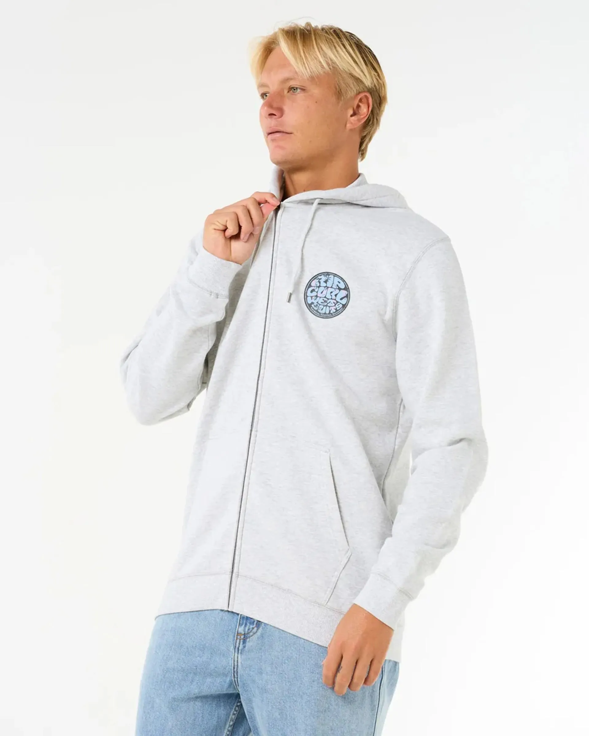 Wettie Passage Icon Zip Through Hoodie - Heather Grey