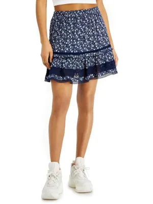 Women's Lace-Trim Floral-Print Skirt,Navy/White