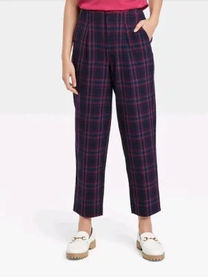 Women's Plaid Waistband Pant,Navy