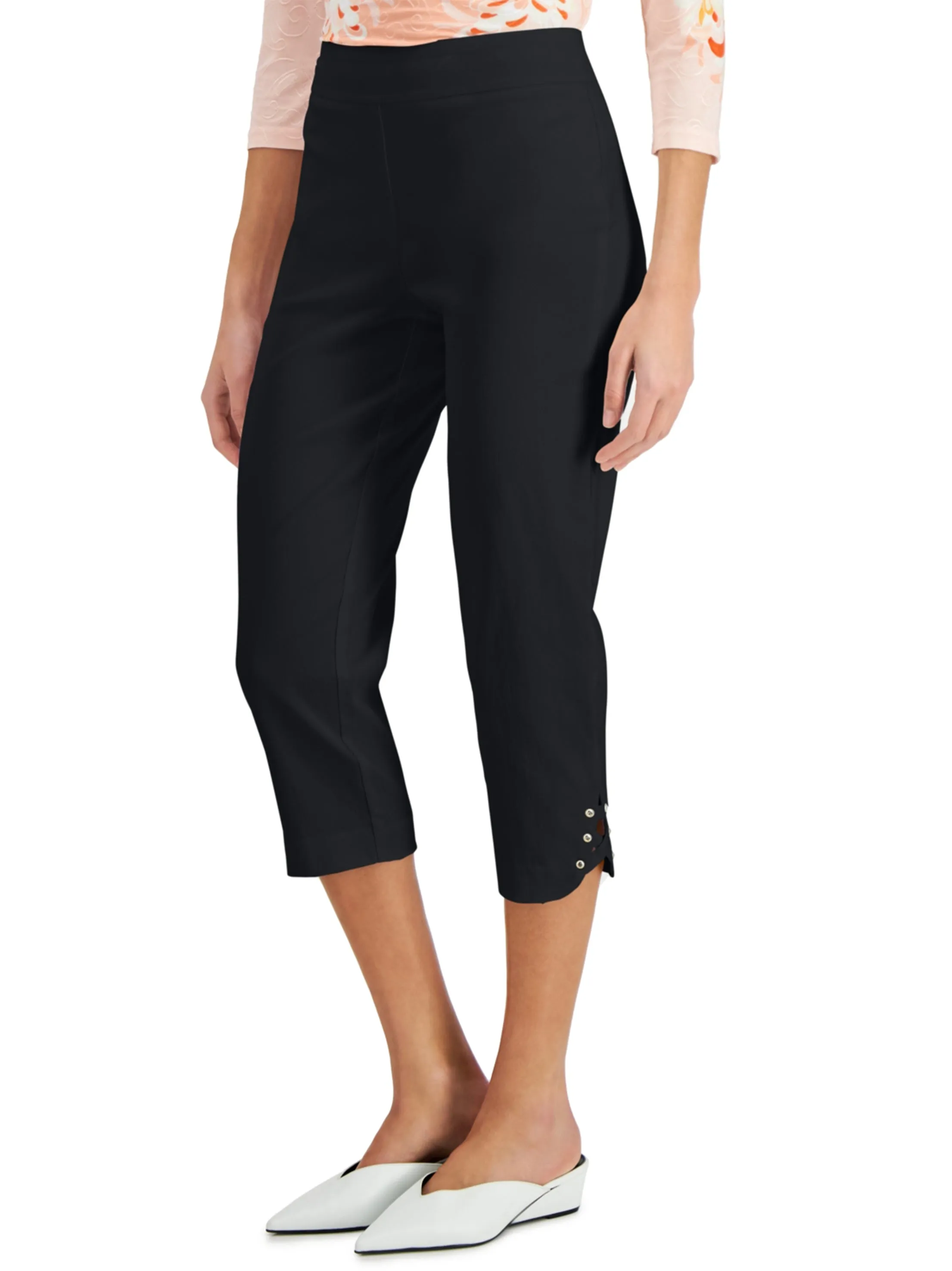 Women's Plain Solid Capri Pant,Black