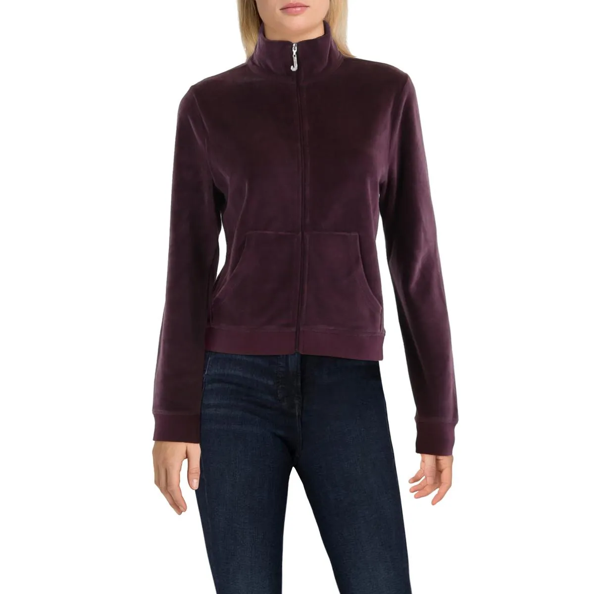 Womens Velvet Mock Neck Track Jacket
