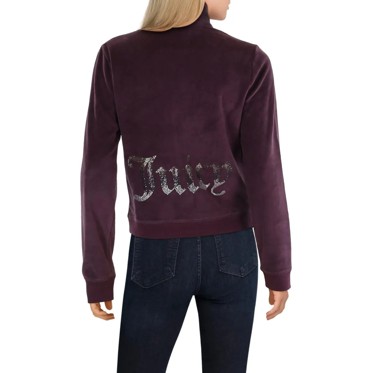 Womens Velvet Mock Neck Track Jacket